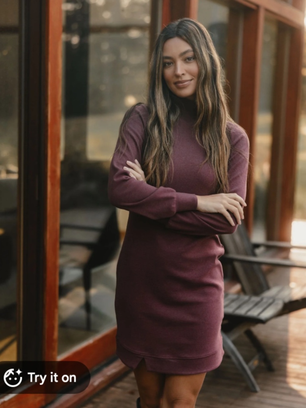 Chic Minimal Fall Fashion Puremeso Mock Neck Dress Wine Sz XS NWT